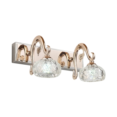 2/3/4 Lights Indoor Vanity Mirror Light Modern Style Golden Wall Sconce with Bowl Clear Crystal Shade, 12.5