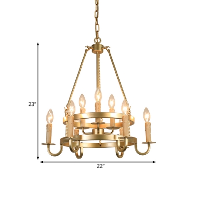 9 Lights Suspension Lamp Country Style Candle Metal Ceiling Chandelier in Bronze/Gold, 22