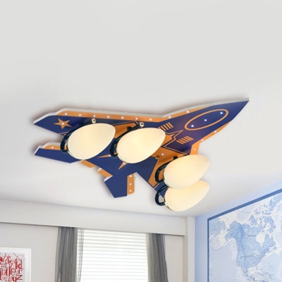 Aircraft Ceiling Lighting with Frosted Glass Shade Modern 4 Heads Flush Mount Light in Blue