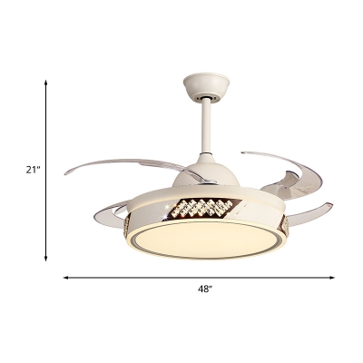 Apricot Round Ceiling Fan Light Simple 6 Speed Metal Semi Flush Lamp with 8 Retractable Blade