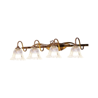 Bell Vanity Wall Sconce Modern Style Clear Crystal 2/3/4-Head Bathroom Wall Light with Gooseneck Arm in Brown