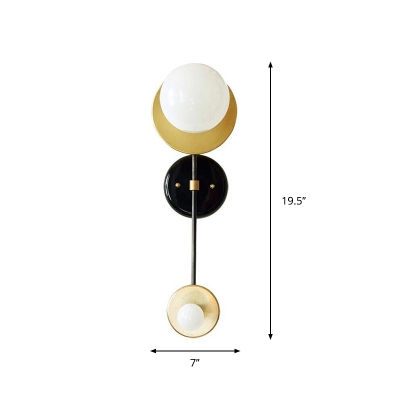 Black and Gold Balance Scale Wall Sconce Modernist 2 Lights Milky Glass Bedside Wall Mounted Lamp