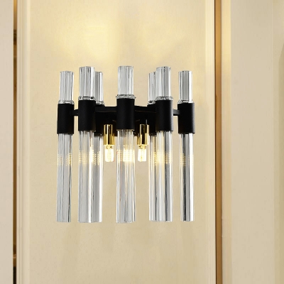 Black Tube Wall Mounted Lamp Modern Crystal 2-Light Living Room Sconce Light Fixture