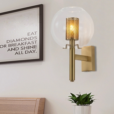 Brass Gold Finish Wall Sconce Cylindrical Mesh 1 Head Minimal Wall Mounted Light
