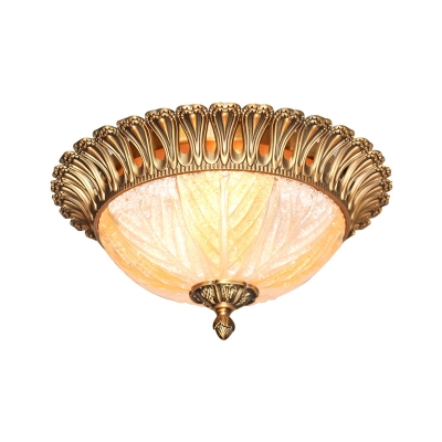 Carved Crystal Dome Flush Mounted Light Modern 3 Heads Ceiling Light Fixture in Brass