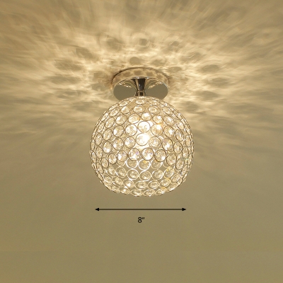 Chrome Globe Semi Flush Mount Light Modern 1 Head Crystal Beaded Ceiling Light Fixture