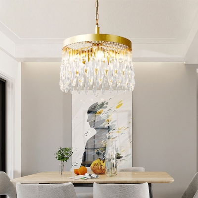 Circle Chandelier Pendant Light with Crystal Teardrop Shade Contemporary 5 Lights Pendant Light Fixture in Brass