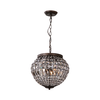 Contemporary Disco Ball Pendulum Light Crystal Shade 2-Light Bedroom Ceiling Pendant in Black