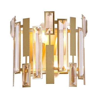 Contemporary Half-Cylinder Wall Sconce Light Crystal Block 1 Light Living Room Sconce Light in Gold