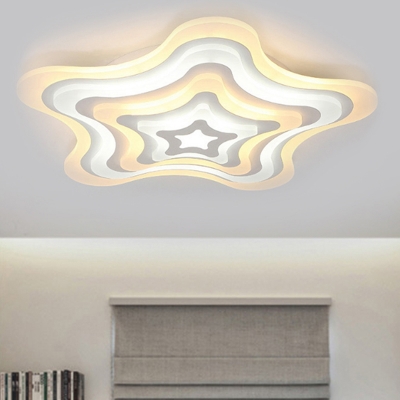 Contemporary LED Ceiling Lamp Acrylic White Wavy Star Shape Flush Mount Light in Warm/White Light/Remote Control Stepless Dimming