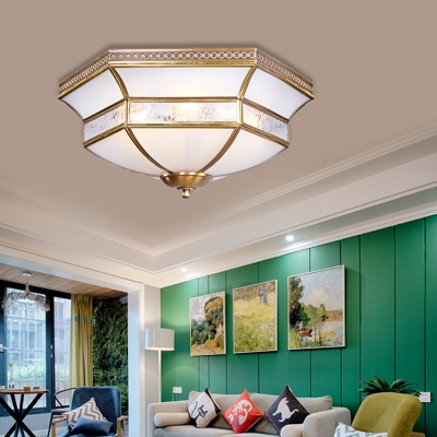 Cream Glass Brass Ceiling Fixture Scallop 3/4 Bulbs Colonialist Flush Mount Lighting for Living Room