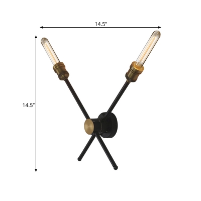 Crossed Metal Sconce Light Colonial 2/3-Light Living Room Wall Mounted Lamp in Black and Gold
