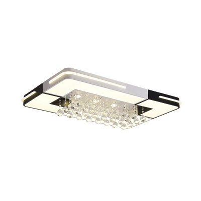 Crystal Ball LED Ceiling Lamp White Flush Mount Light with Rectangle/Square Acrylic Shade in White