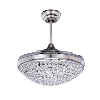 Crystal Bowl Ceiling Fan Light Modernist Led Flush Light in Nickel with Remote Control/Frequency Conversion for Living Room