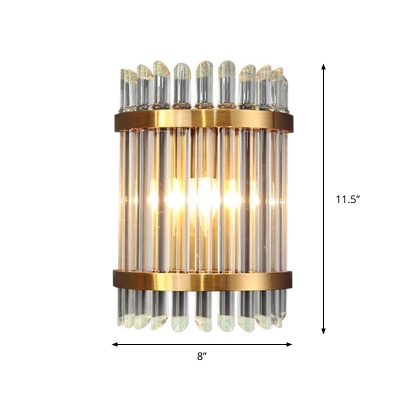 Demilune Cylinder Wall Light Fixture Contemporary Clear Crystal 1 Light Living Room Wall Lamp in Gold Finish