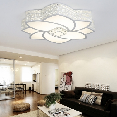 Flower Bedroom Flushmount Light Metal and Clear Crystal 23.5