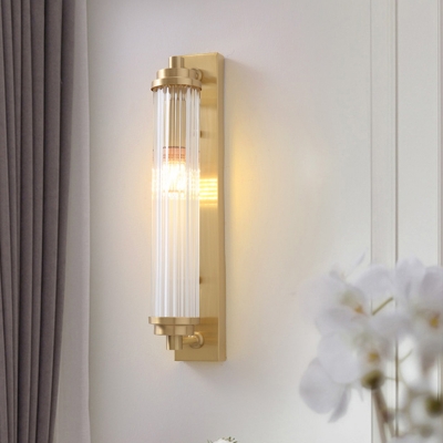 Gold Finish Cylinder Wall Mounted Lamp Modern 1 Light Clear Crystal Wall Lighting for Living Room