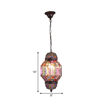 Lantern Pendant Lighting with Crystal Block and Bead Bohemia 1 Light Chandelier Light in Antique Copper