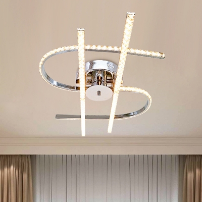 LED Crystal Semi Flush Lighting Modern Chrome Dollar Shaped Bedroom Close to Ceiling Light in Warm/White Light