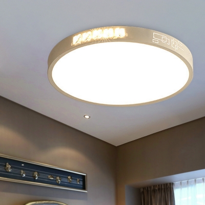 Minimalist K9 Crystal LED Ceiling Light White Rectangle/Round Flush Mounted Light with Acrylic Shade, 16