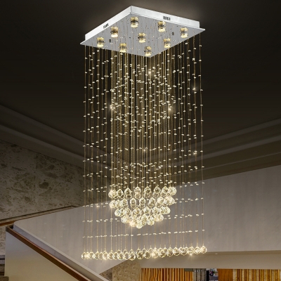 Nickel Droplet Flushmount Modernism Cut Crystal 9 Heads Ceiling Light Fixture