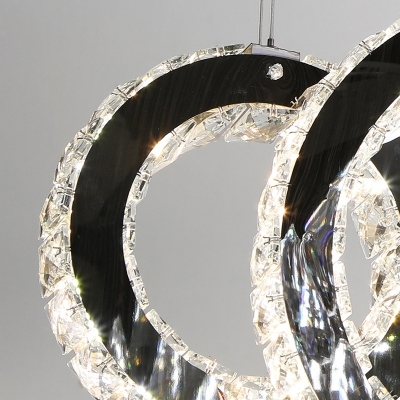 Round Cluster Pendant Light Modern Crystal LED Black Hanging Light Kit for Living Room