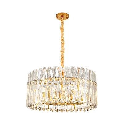 Round Tri-Sided Crystal Rod Hanging Ceiling Lamp Postmodern 8/10 Heads Gold Chandelier Light