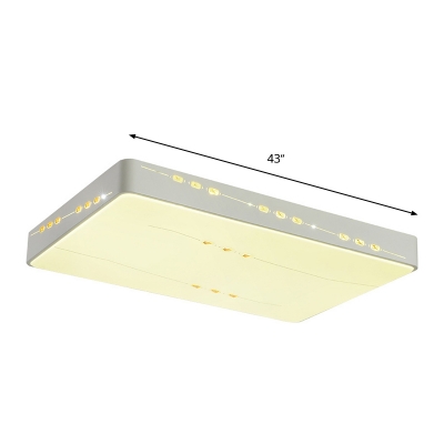 Simple LED Ceiling Mounted Light White Rectangle/Round/Square Flush Light with Crystal Accent, 18.5