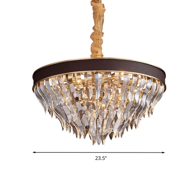 Tapered Hanging Lamp Kit Modern Curved Crystal 11 Heads Brown Chandelier Lighting