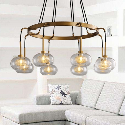 Wagon Wheel Clear Glass Chandelier Farmhouse 3/6/8 Heads Pendant Ceiling Light in White/Gold