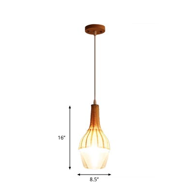 Woven Hanging Ceiling Light with Clear Glass Shade 1 Light Asian Pendant Lighting in Wood