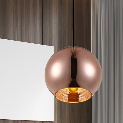 1 Light Pendant Ceiling Light Modern Silver/Copper Hanging Lamp Kit with Globe Mirror Glass Shade, 6