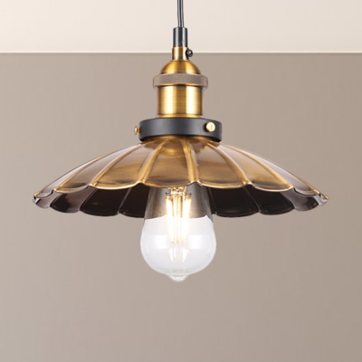 1 Light Restaurant Hanging Light Industrial Style Adjustable Brass Finish Pendant Lamp with Metallic Shade