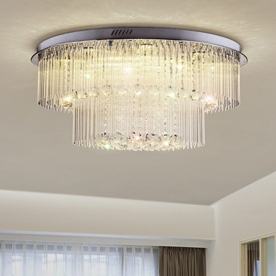 2 Layers Crystal Rod Ceiling Light Fixture Modern Nickel LED Flush Mount Light for Living Room
