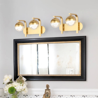 2 Lights Bathroom Vanity Mirror Light Modern Style Golden Wall Lamp with Global Acrylic Shade