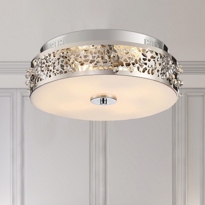4 Lights Drum Flush Mount Simple Style Silver Crystal Ceiling Light Fixture for Living Room