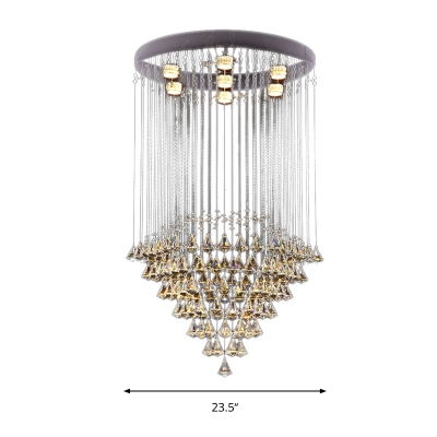 7 Heads Teardrop Flush Mount Modernism Crystal Close to Ceiling Light in Nickel
