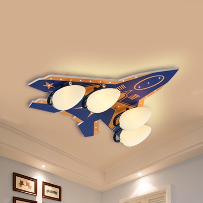 Aircraft Ceiling Lighting with Frosted Glass Shade Modern 4 Heads Flush Mount Light in Blue