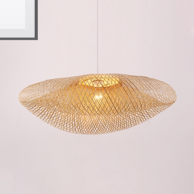 Bamboo Knitted Pendant Lighting Chinese Style Single Light Indoor Hanging Lamp for Restaurant