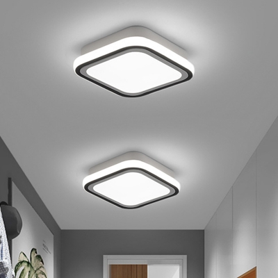 Black Round/Square Ceiling Flush Light Minimalist Metal LED Corridor Flush Light Fixture in White/3 Color Light