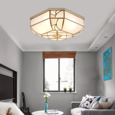 Bowl Bedroom Ceiling Mount Colonialist White Glass 3 Heads Brass Flush Light Fixture