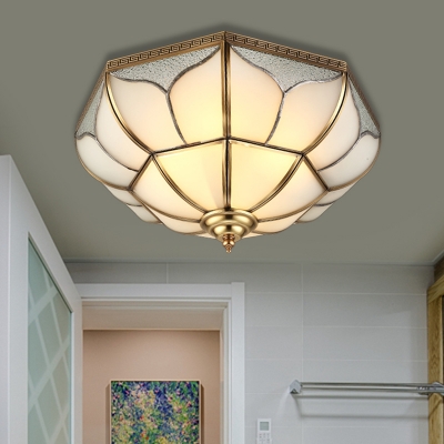 Bowl Milky Glass Ceiling Mounted Fixture Colonial 4 Bulbs Living Room Flush Mount Ceiling Lamp in Brass