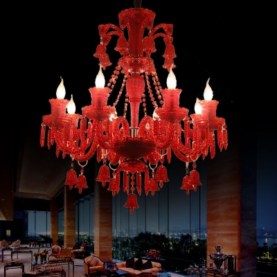 Candelabra Living Room Chandelier Lamp Traditional Crystal 8 Heads Red/Blue/Purple Hanging Light