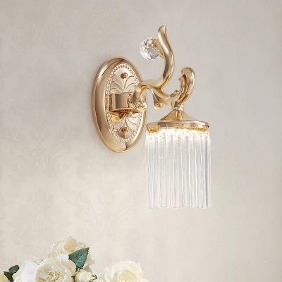 Clear Pipe Crystal Wall Lighting Vintage 1/2 Bulbs Wall Mounted Light Fixture with Curved Arm in Gold Finish