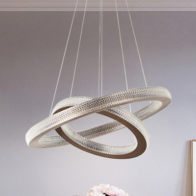 Cross Circle Crystal Chandelier Lighting Modern LED Coffee Hanging Light for Dining Room, Warm/White Light