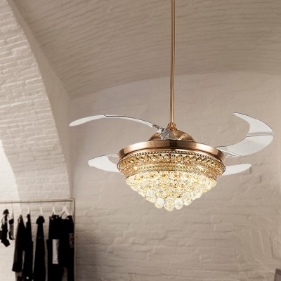 Crystal Cone Ceiling Fan Light Modern LED Gold Semi Flush Light Fixture for Living Room