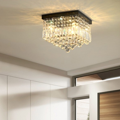 Faceted Crystal Square Flush Light Fixture Contemporary 2/4 Heads White/Black Ceiling Mount Light