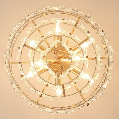 Hexagon Crystal Round Hanging Light Fixture Postmodern 8/9 Heads Gold Chandelier Light