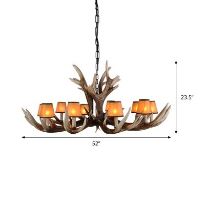 Indoor Antlers Ceiling Pendant Light with Fabric Cone Shade Modern 6/8/10/12 Heads Chandelier Light in Brown