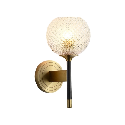 Lattice Glass Wall Mount Lamp with Dome Shade Mid-Century 1 Light Flush Mount Wall Sconce in Brass for Corridor